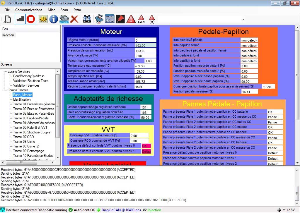 Fonctions
du logiciel Renolink